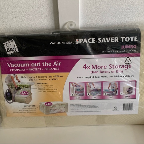 NEW Space Saver Tote Bag Vacuum Seal Storage JUMBO Size 25.5" X 19.75" X 10.5" - Picture 5 of 7